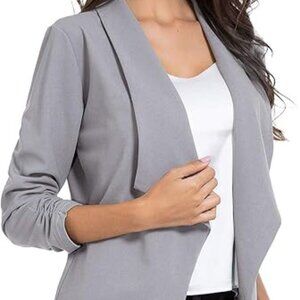 Casual Open Front Blazer for Women Work Office Business Jacket Ruched 3/4 Sleeve